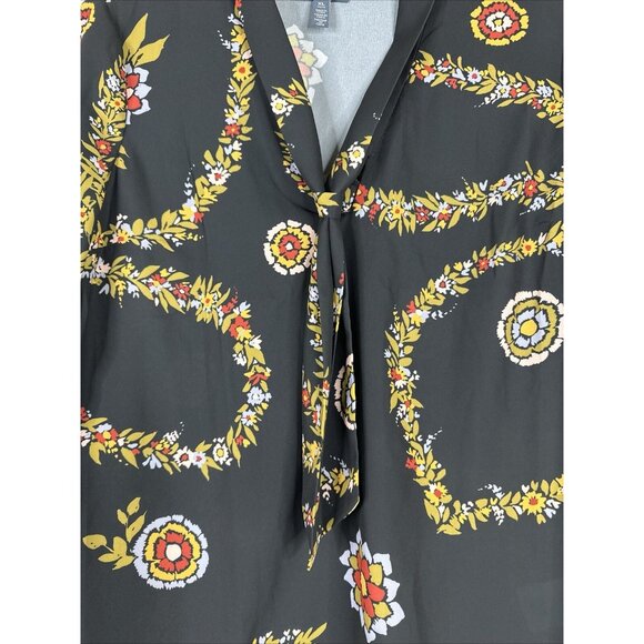 ModCloth Top Blouse Womens Size XL Gray Floral Long Sleeve Front Tie BOHO New - Picture 5 of 15